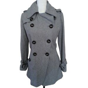 Preppy Gray Double Breasted Peacoat Jacket Medium Coffee Shop Warm Wool Blend